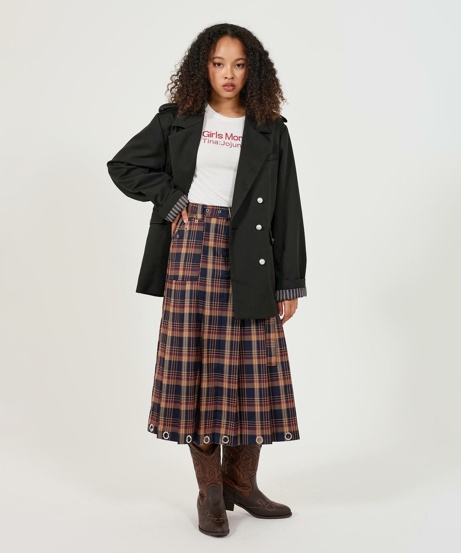 Special-Price-SALE チェック柄 ミディ丈プリーツスカート TINA：JOJUN