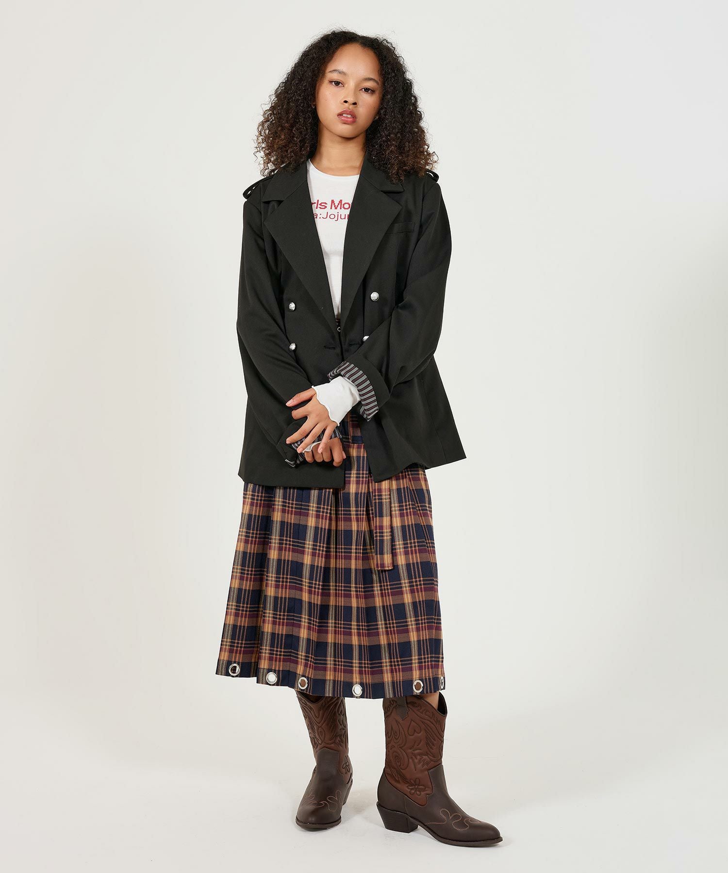 Special-Price-SALE チェック柄 ミディ丈プリーツスカート TINA：JOJUN