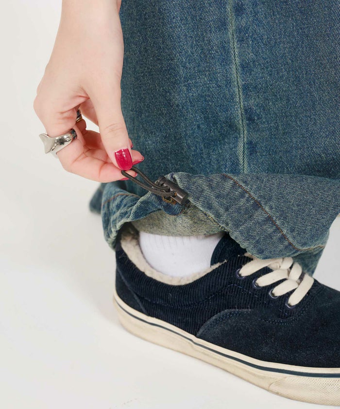 デニム/パンツ/リボン/ヴィンテージライク/ドロストパンツ