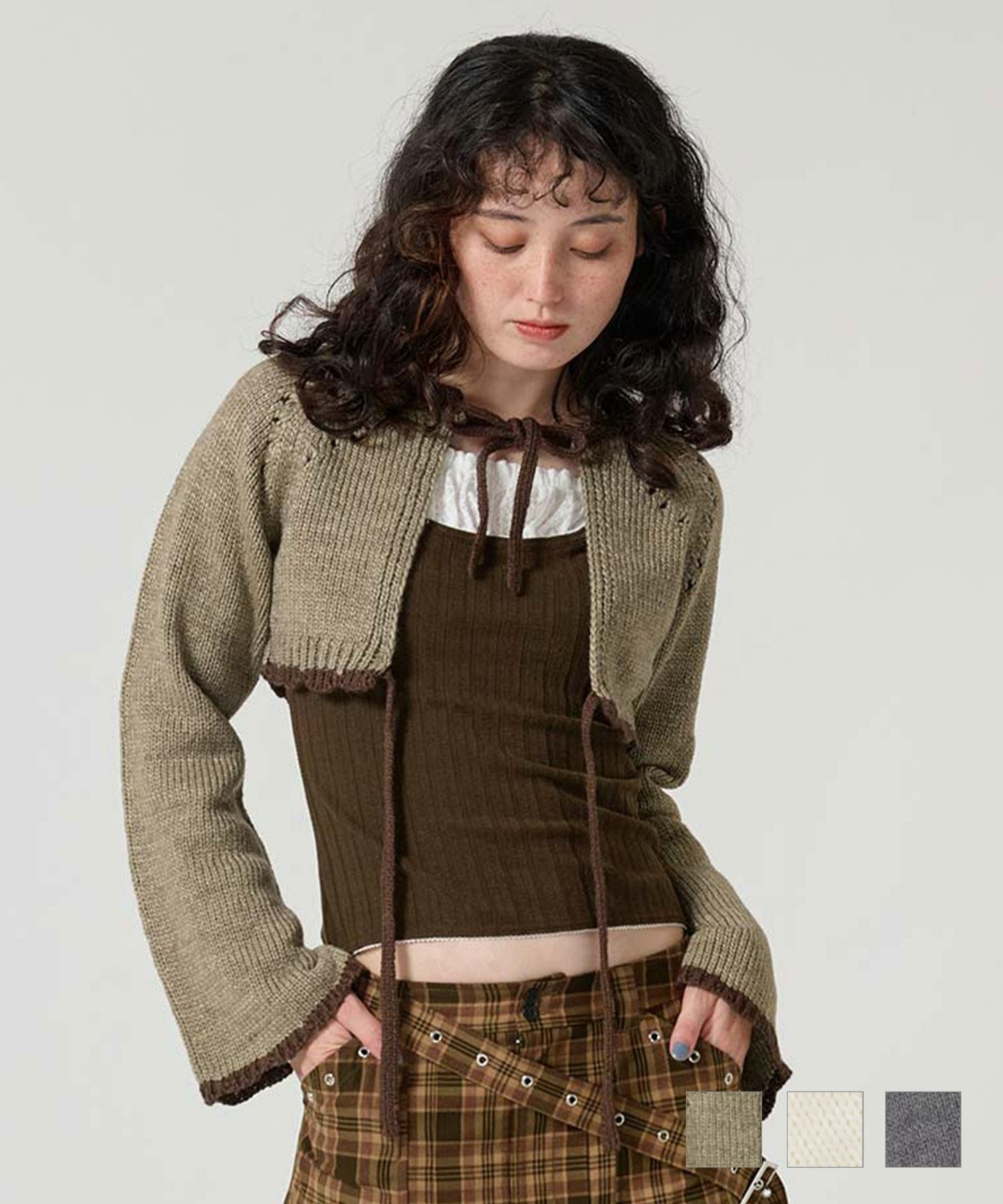 Special-Price-SALE 配色リボン ニットボレロ TINA：JOJUN 全3色