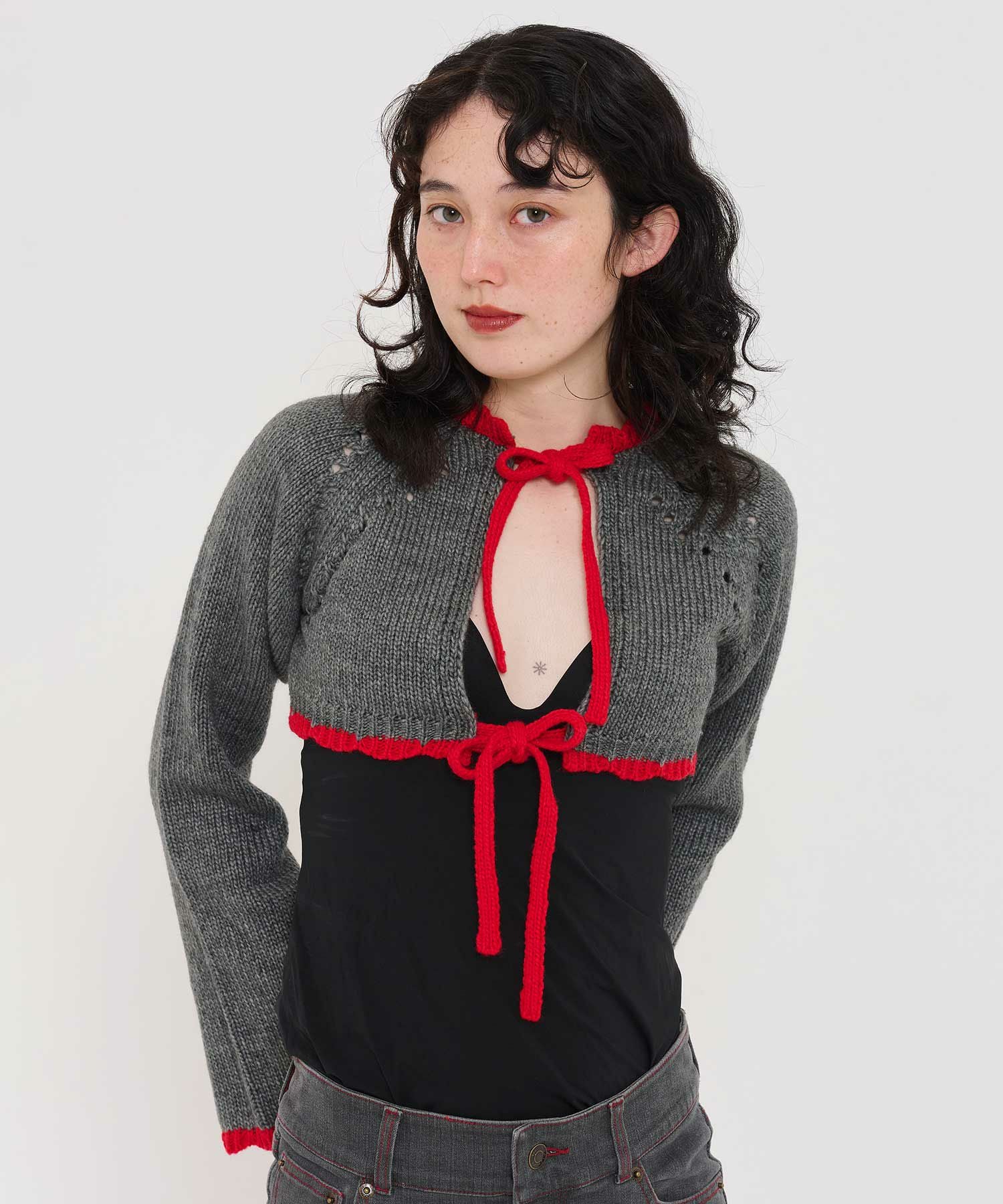 FINAL-SALE 配色リボン ニットボレロ TINA：JOJUN 全3色｜tnj441-0794【2】