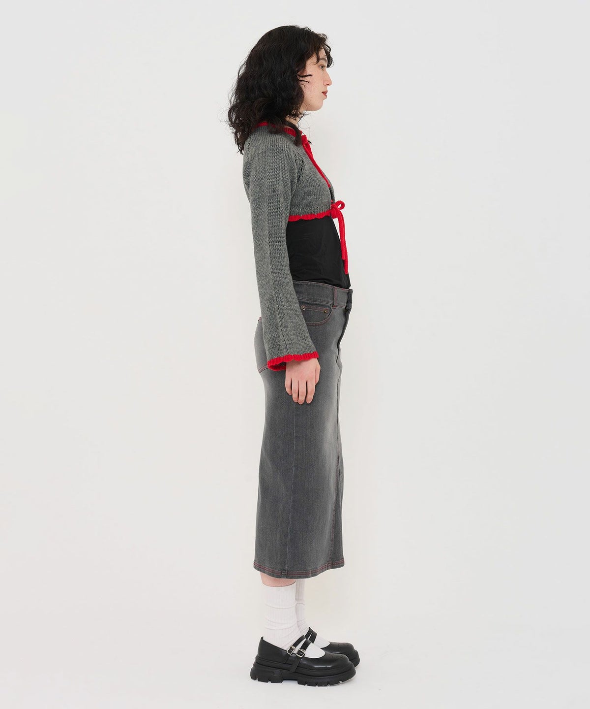 ニット/ボレロ/リボン付き/ホワイト/グレー