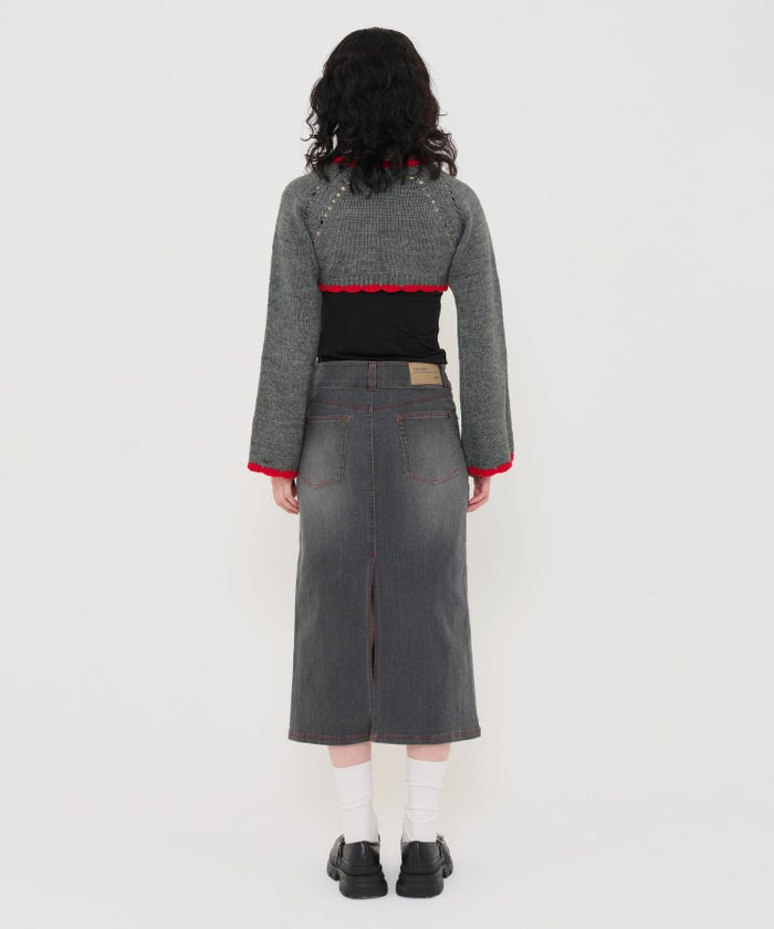 ニット/ボレロ/リボン付き/ホワイト/グレー