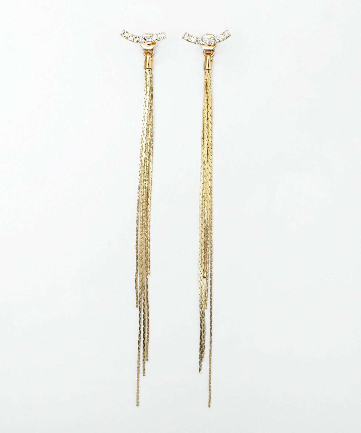 クリスタル ロングチェーン ピアス Crystal Longchain Pierce 真鍮 チタンポスト クリスタル スタイリッシュ シャープ クリスタル ロングチェーン ピアス Crystal Longchain Pierce （Liala）