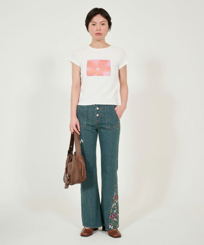 デニム/フレアデニムパンツ/フレア/刺繍入り