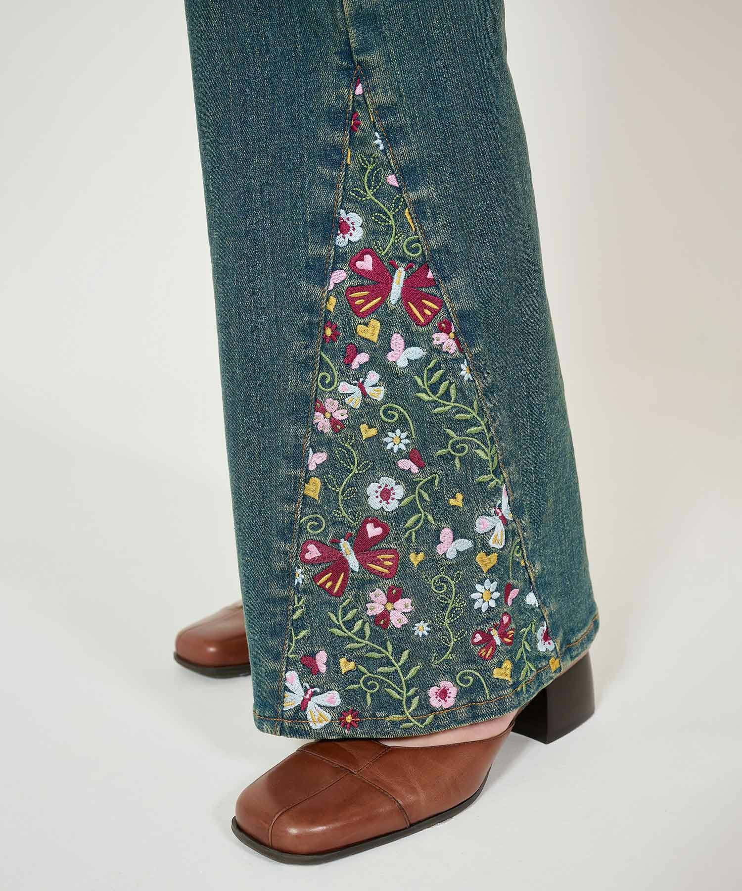 刺繍入り フレアデニムパンツ TINA：JOJUN 全1色｜tnj721-0766【2】