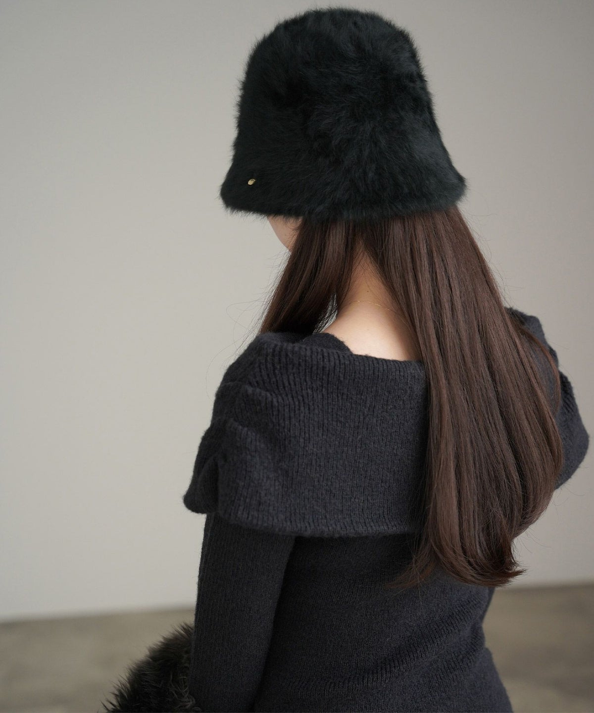 バケットハット/コインチャーム/ファー/ホワイト/モカ/ブラック/フリー