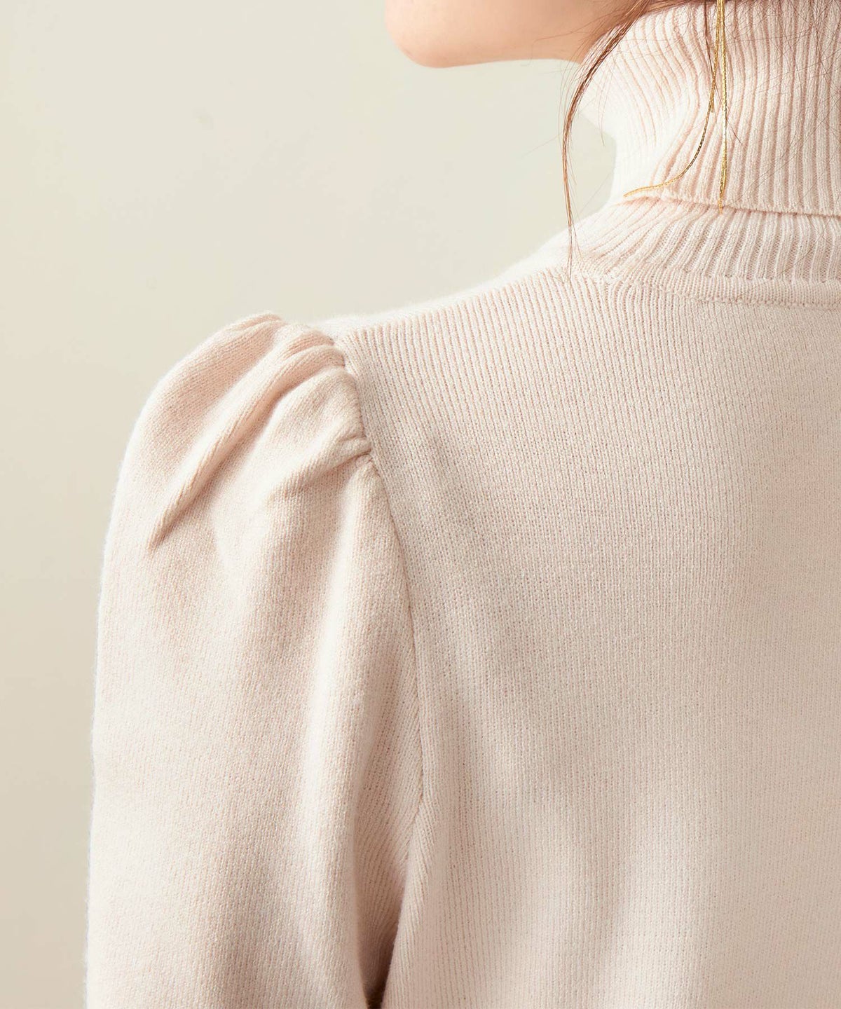 手洗い可/ニット/ワンピース/タートル/長袖/肩ギャザー/膝丈/ロング/ハイゲージ/大人/上品/可愛い