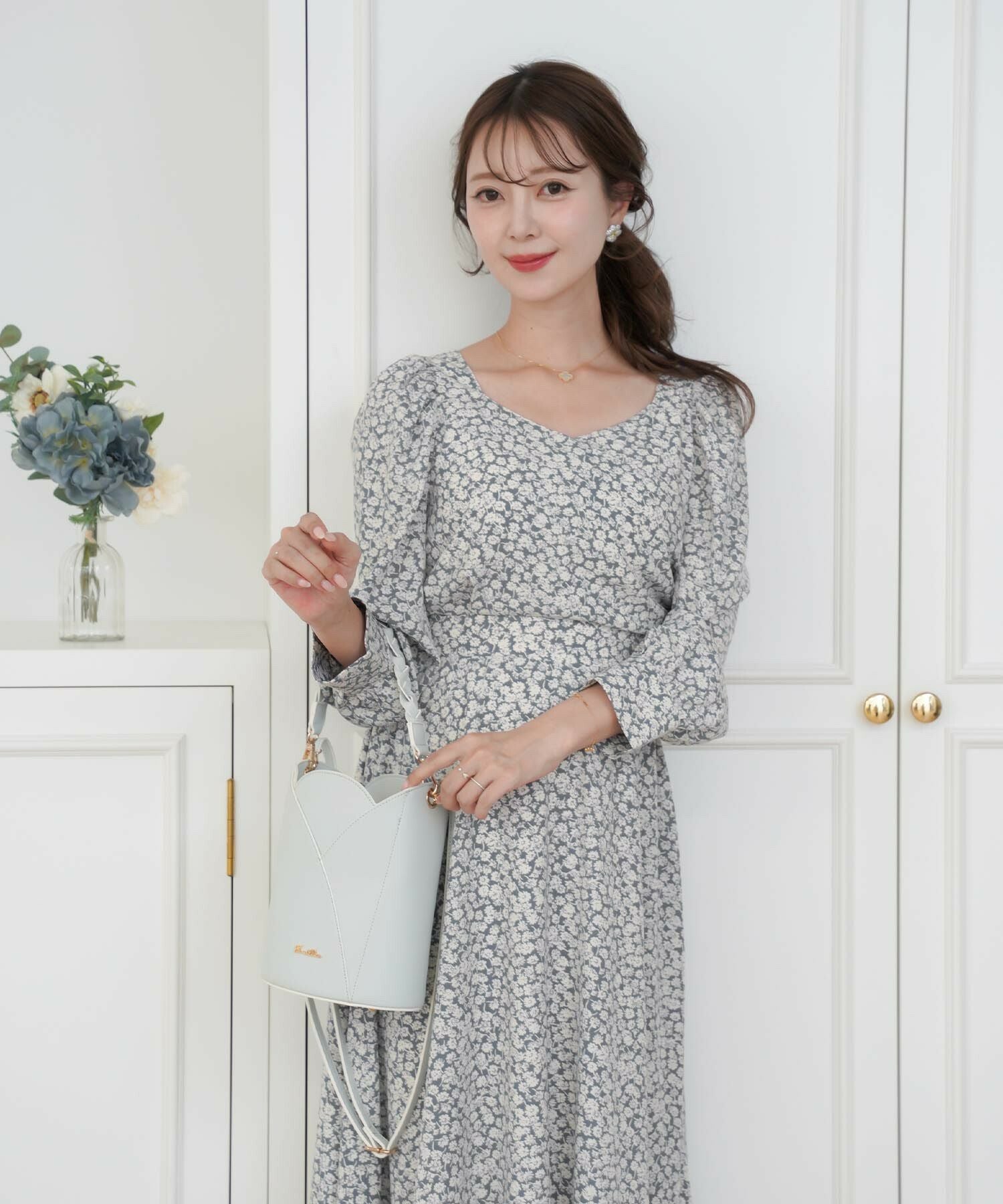 OUTLET-SALE 小花柄 カシュクール ワンピース le reve vaniller 全3色