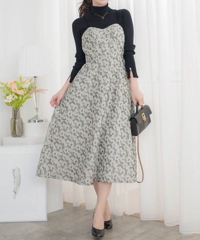 レディース/ワンピース/キャミワンピース/サスペンダー/バックリボン/レーシング/配色/花柄/バイカラー/ポケット/オールシーズン/春/夏/秋/冬/レイヤード/可愛い/上品/フェミニン/エレガント/20代/30代/10代/ラベンダー/ライトグレー