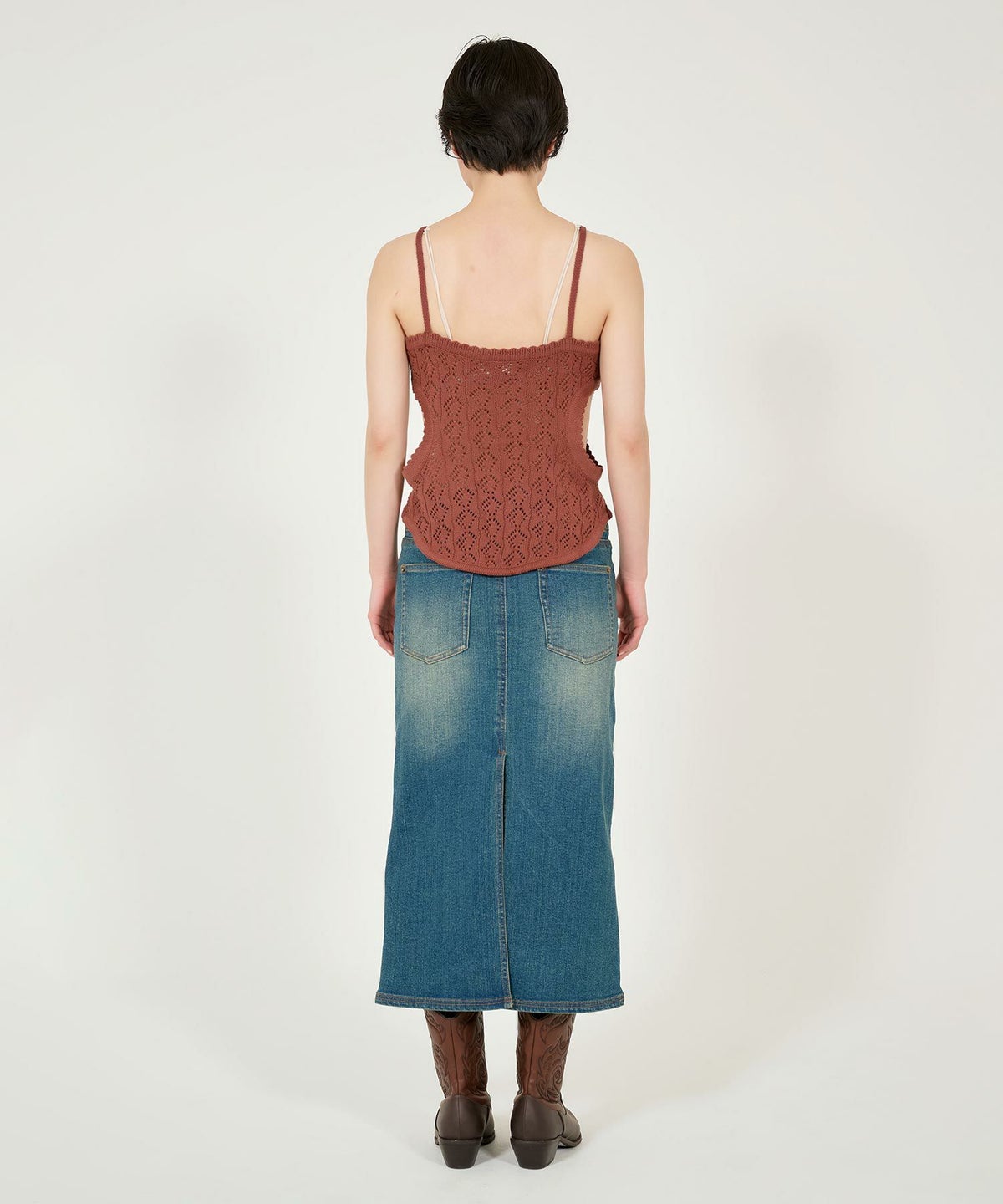 キャミソール/ニット/カントリー/クリーム/ブラウンレッド