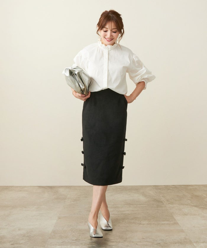 ボトムス/スカート/タイト/ロング/バックスリット/サイドリボン/可愛い/上品/大人