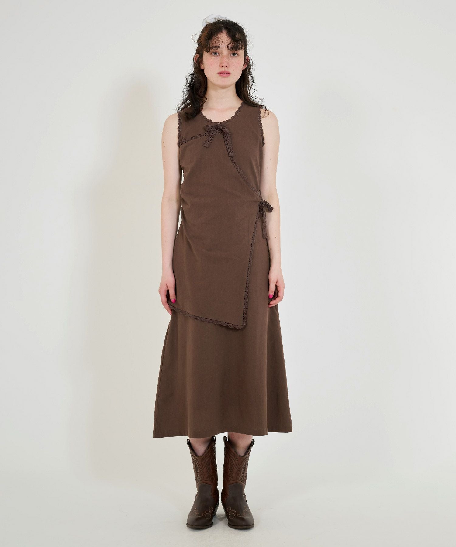 【フィータ】コットンロングドレス“Trinity”　ブラウン　Mサイズ　コットン レイヤード コットンワンピース TINA：JOJUN 全2色｜tnj321-0784【1】