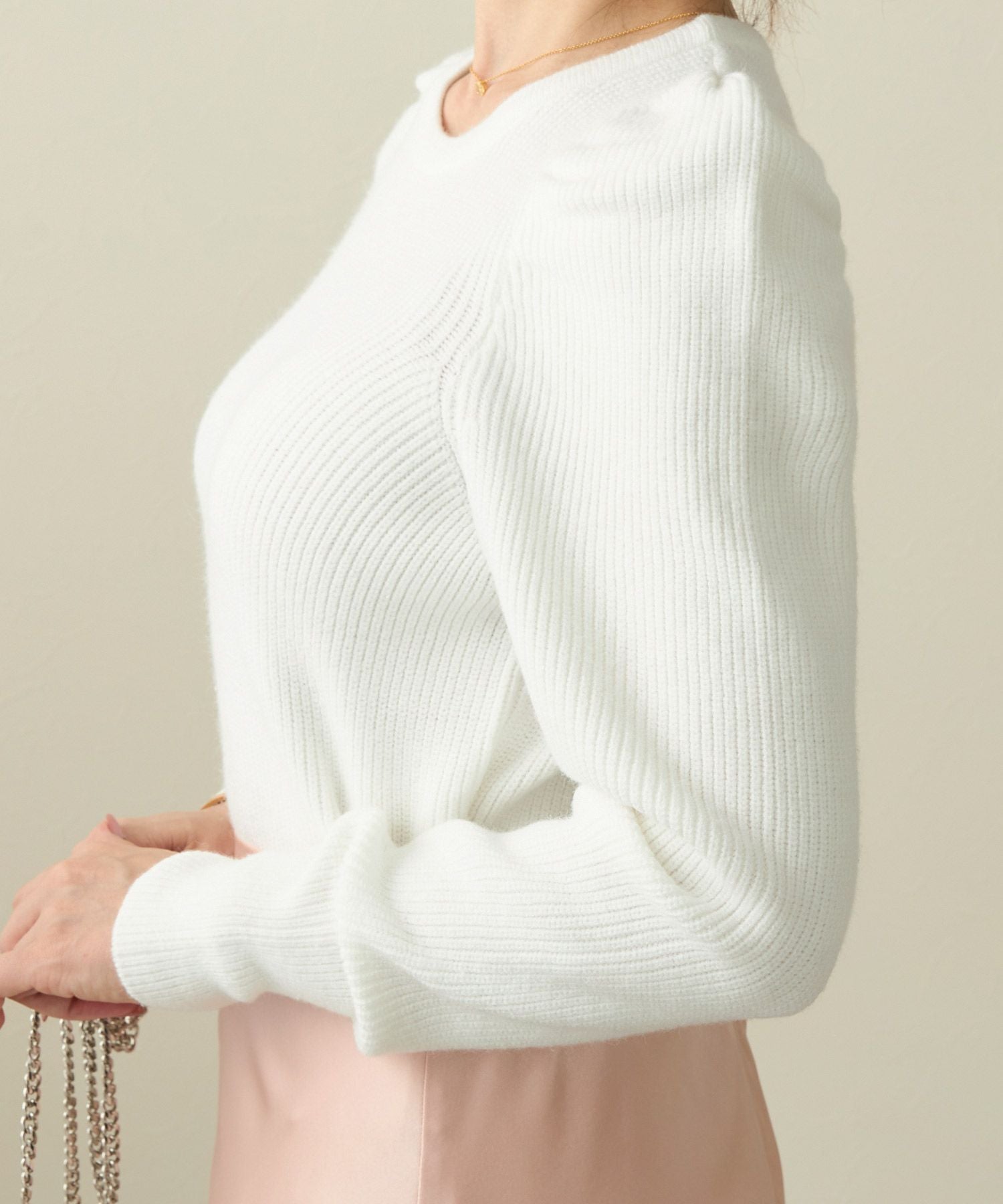 LAZYSLAY パフスリーブダメージニット(WHITE) パフ袖 片畦 ニット 長袖 Liala×PG 全3色｜lpg441-1863【1】 - クルー