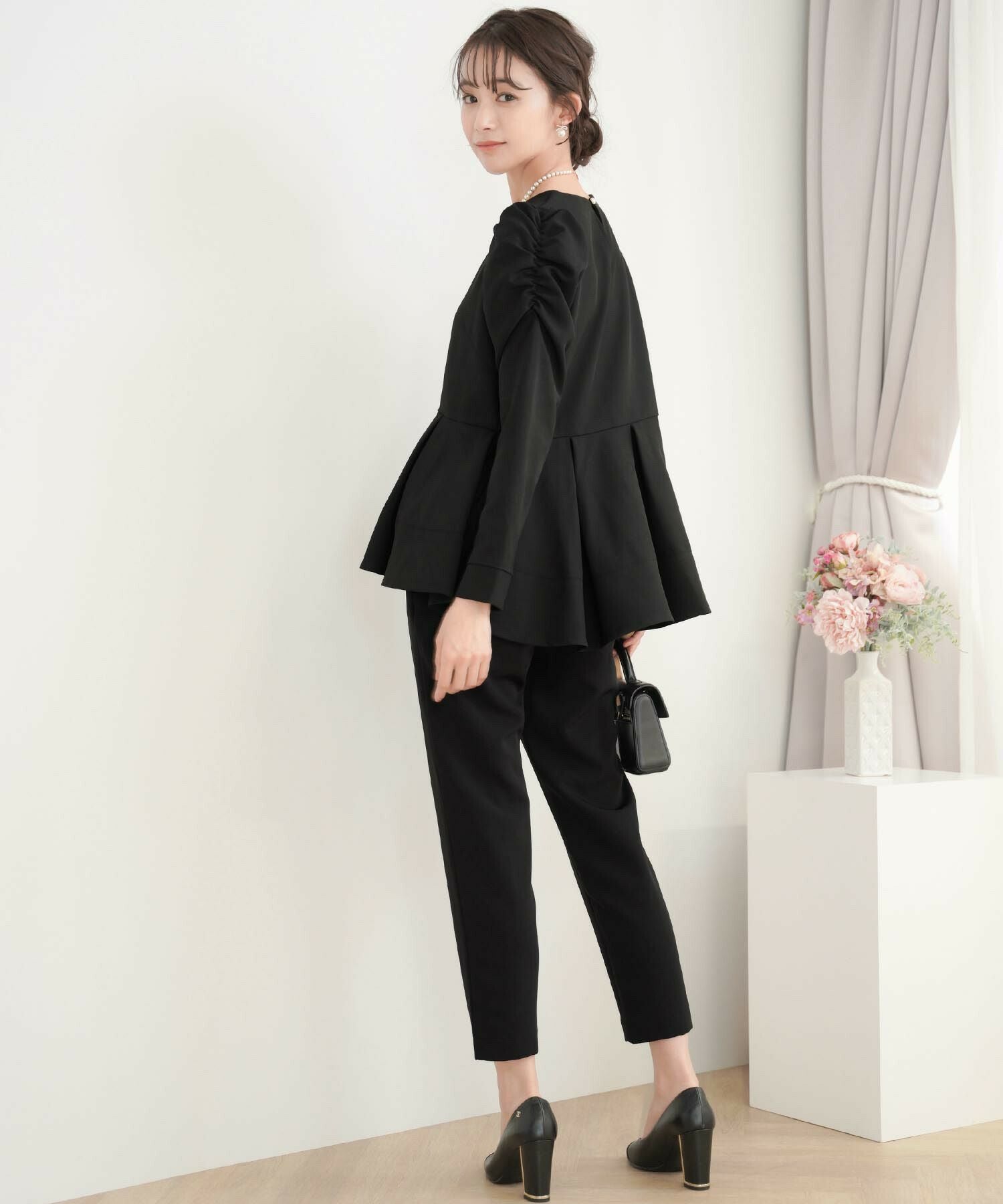 襟付き ペプラム タックフレア ブラウス le reve vaniller 全2色