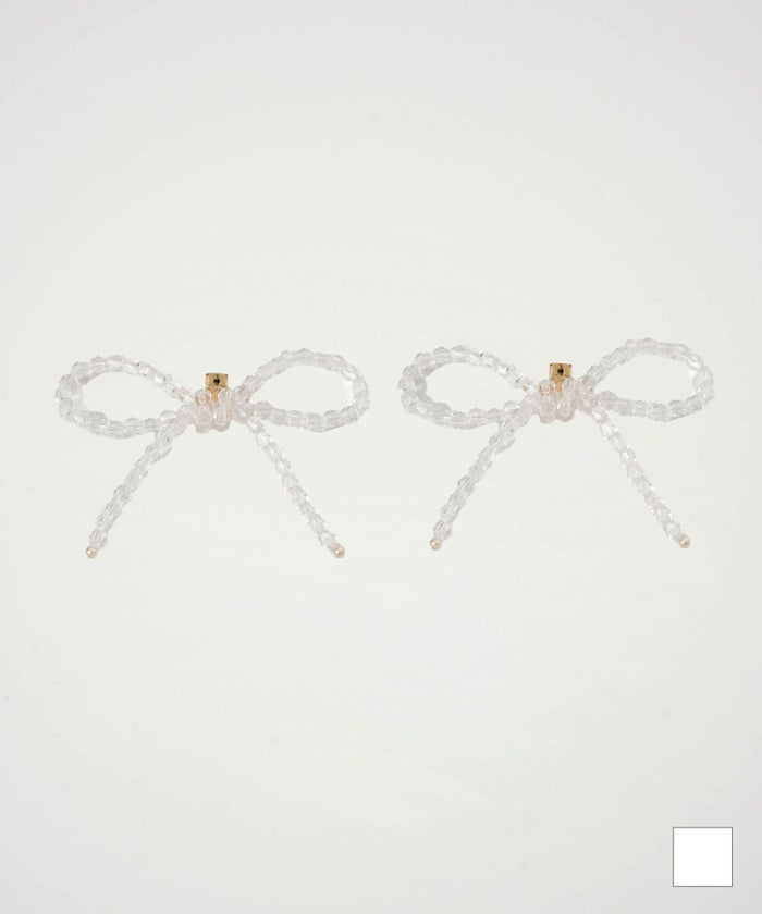 ピアス リボンモチーフ ビーズ クリア リボンモチーフ クリア ピアス HUIT