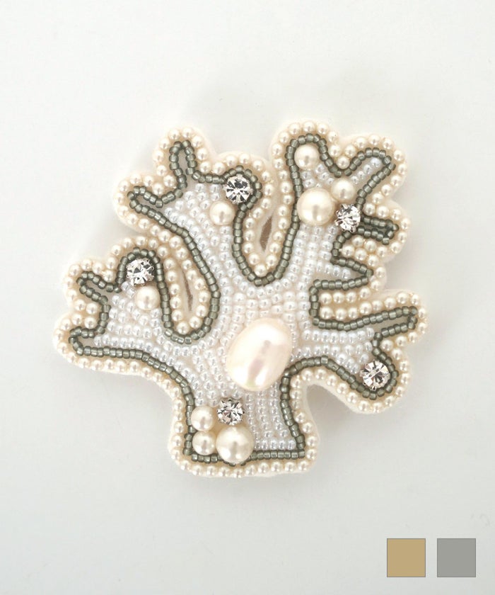 ブローチ 淡水パール 珊瑚礁 ゴールド シルバー 淡水パール 珊瑚礁 ブローチ HUIT