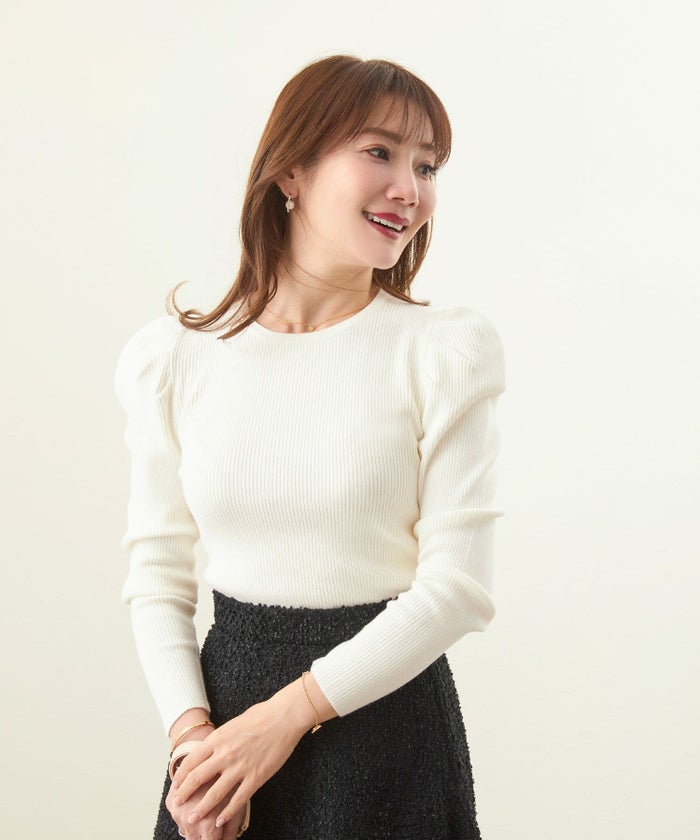 手洗い可/トップス/リブニット/長袖/パワーショルダー/タック/大人/上品/可愛い