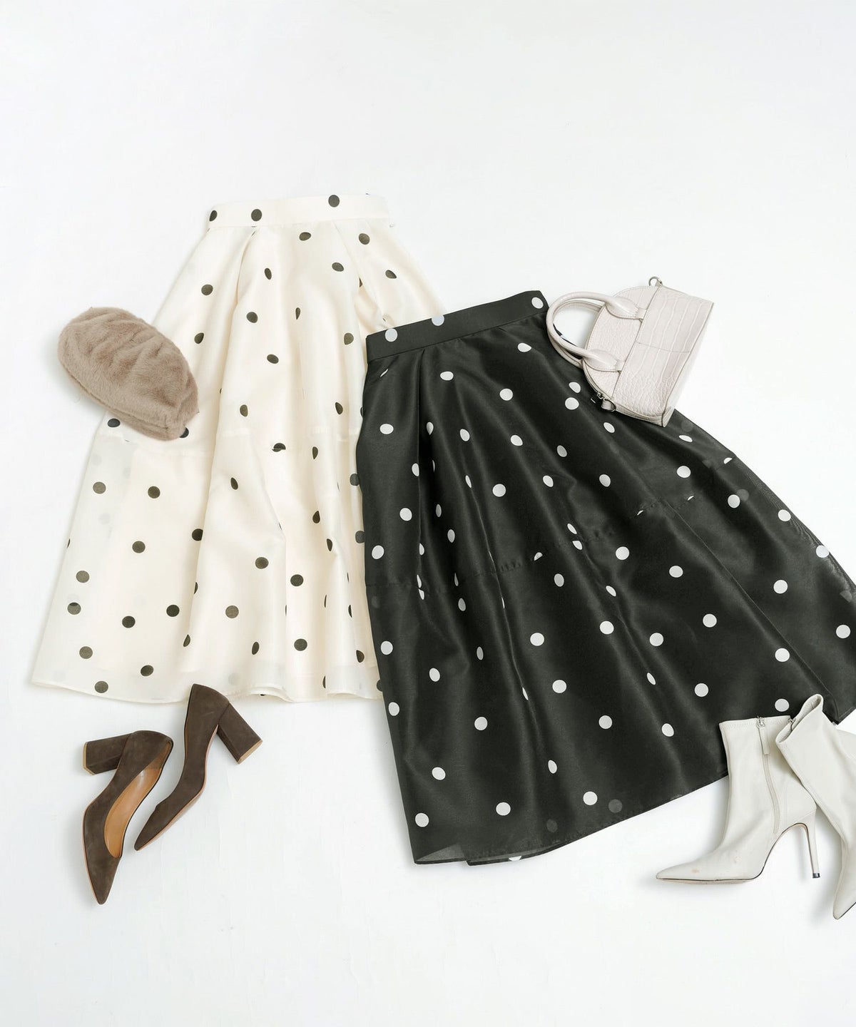 手洗い可/ボトムス/スカート/ドット柄/水玉/フレア/ロング/ウエストゴム/大人/上品/可愛い