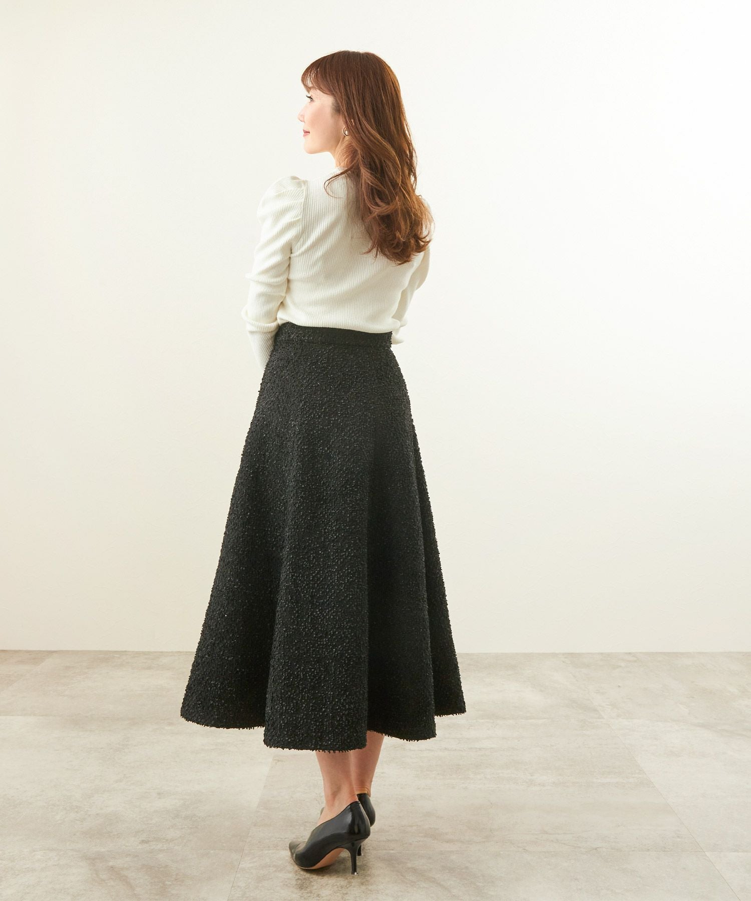 【美品❣️カシミヤ混ツイード】Drawer＊フレアスカート 膝丈 36 フォーマル OUTLET-SALE ツイード セミフレア スカート Liala×PG 全3色｜lpg611