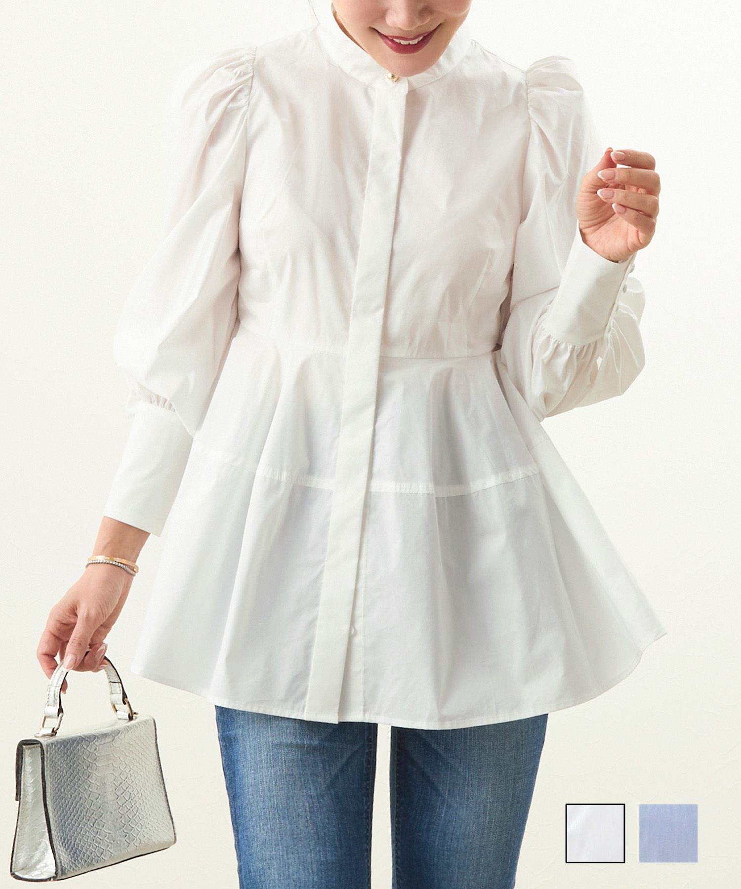 パフスリーブ コクーン ペプラム ブラウス Liala×PG 全2色｜lpg811