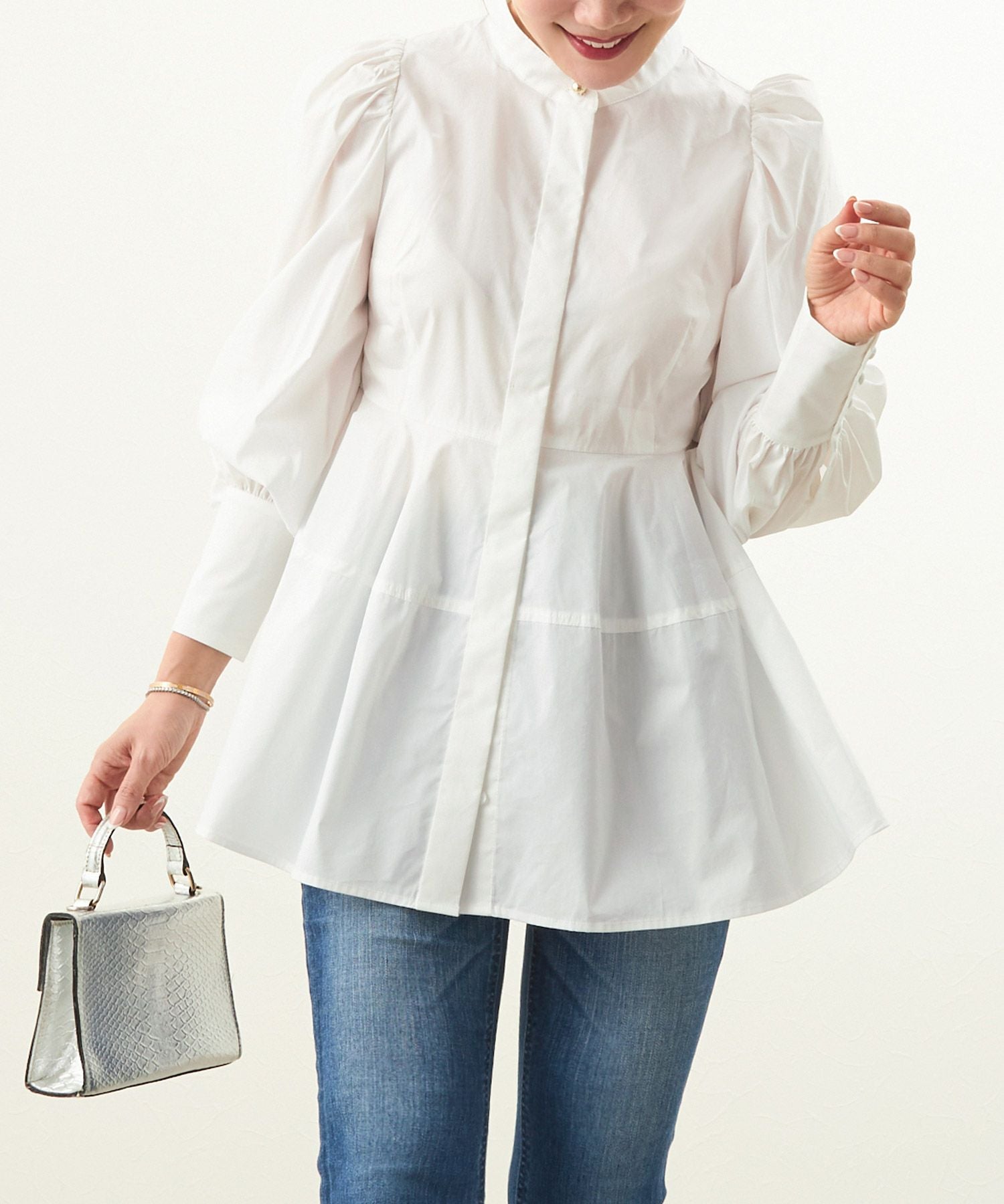 パフスリーブ コクーン ペプラム ブラウス Liala×PG 全2色｜lpg811