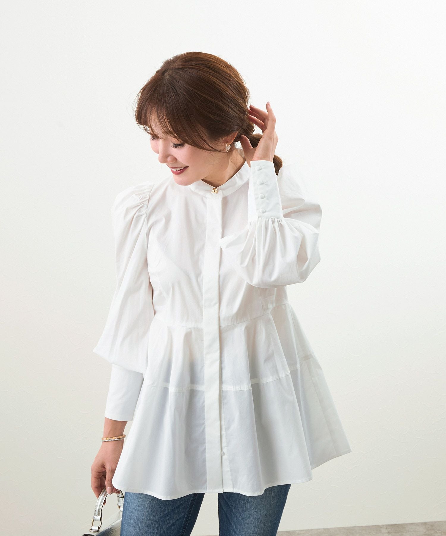 パフスリーブ コクーン ペプラム ブラウス Liala×PG 全2色｜lpg811