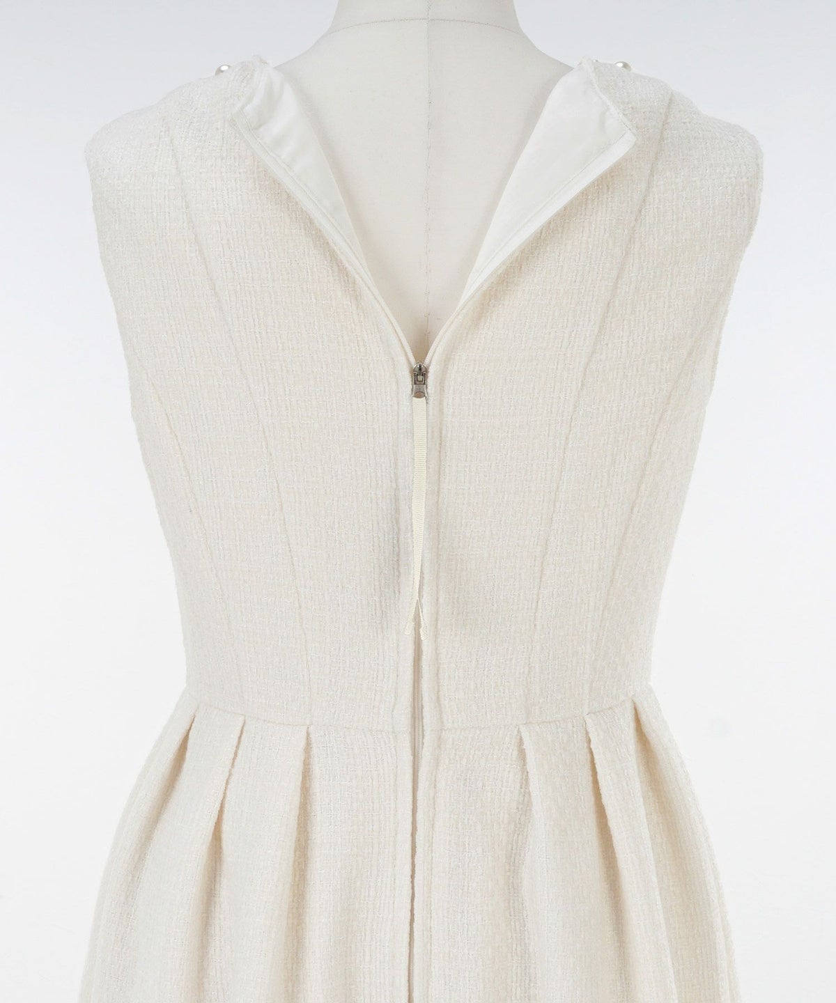 ワンピース/ツイード/フィット&フレア/タック/背中心ファスナー/ホワイト/白/ピンク/ブラック/S/M/秋/冬/春/可愛い/かわいい/華やか/大人/上品/