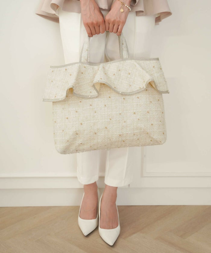 レディース/小物/グッズ/バッグ/サブバッグ/ツイード/無地/オケージョン/フォーマル/結婚式/入学式/入園式/卒業式/卒園式/A4対応/ノートパソコン/オフィス/上品/綺麗/オールシーズン/アイボリー/ネイビー