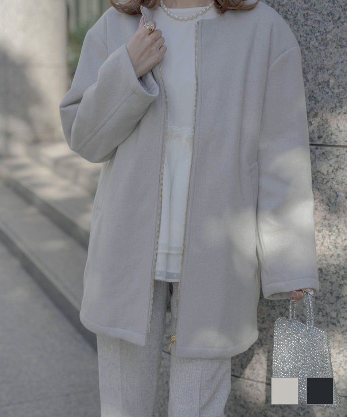 コート アウター メルトン ライトグレー ネイビー M セレクト ミドル丈 メルトン コート HUIT