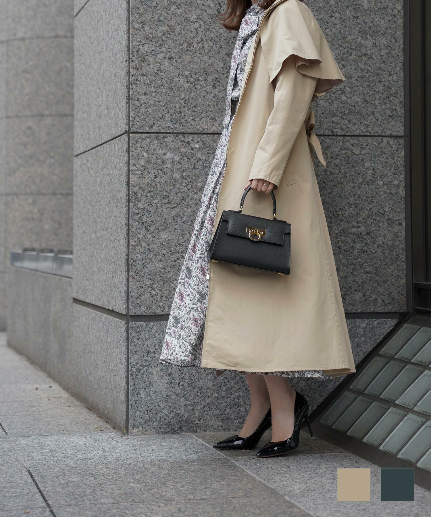 TIME-SALE フロントジップ ケープ トレンチコート HUIT 全2色｜hit111