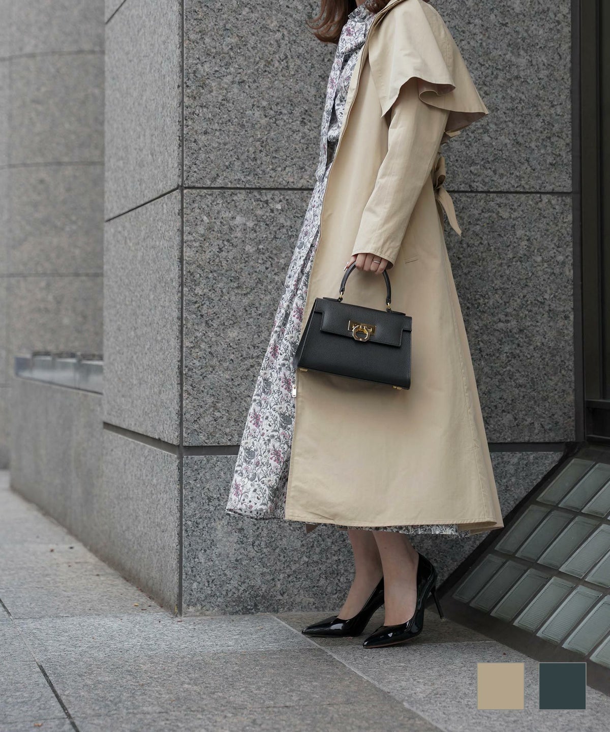 コート アウター トレンチ ベージュ マリンブルー M フロントジップ ケープ トレンチコート HUIT