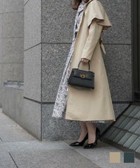 コート アウター トレンチ ベージュ マリンブルー M フロントジップ ケープ トレンチコート HUIT