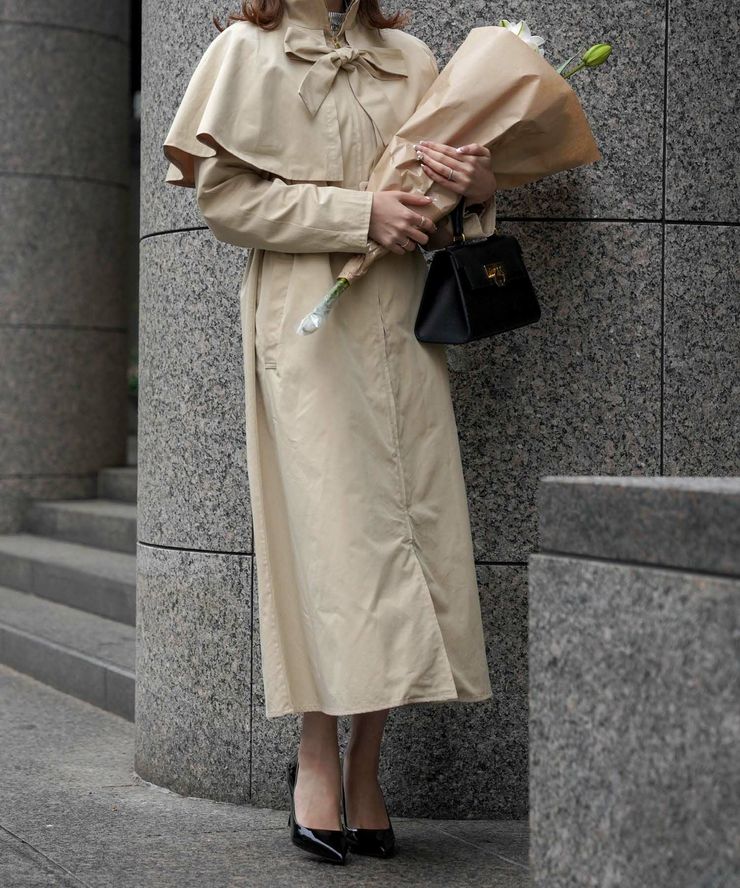 TIME-SALE フロントジップ ケープ トレンチコート HUIT 全2色｜hit111