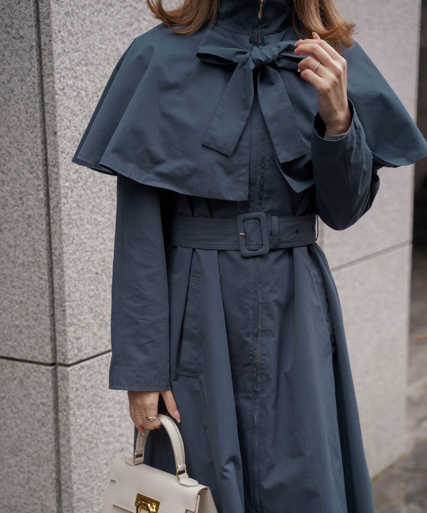 TIME-SALE フロントジップ ケープ トレンチコート HUIT 全2色｜hit111