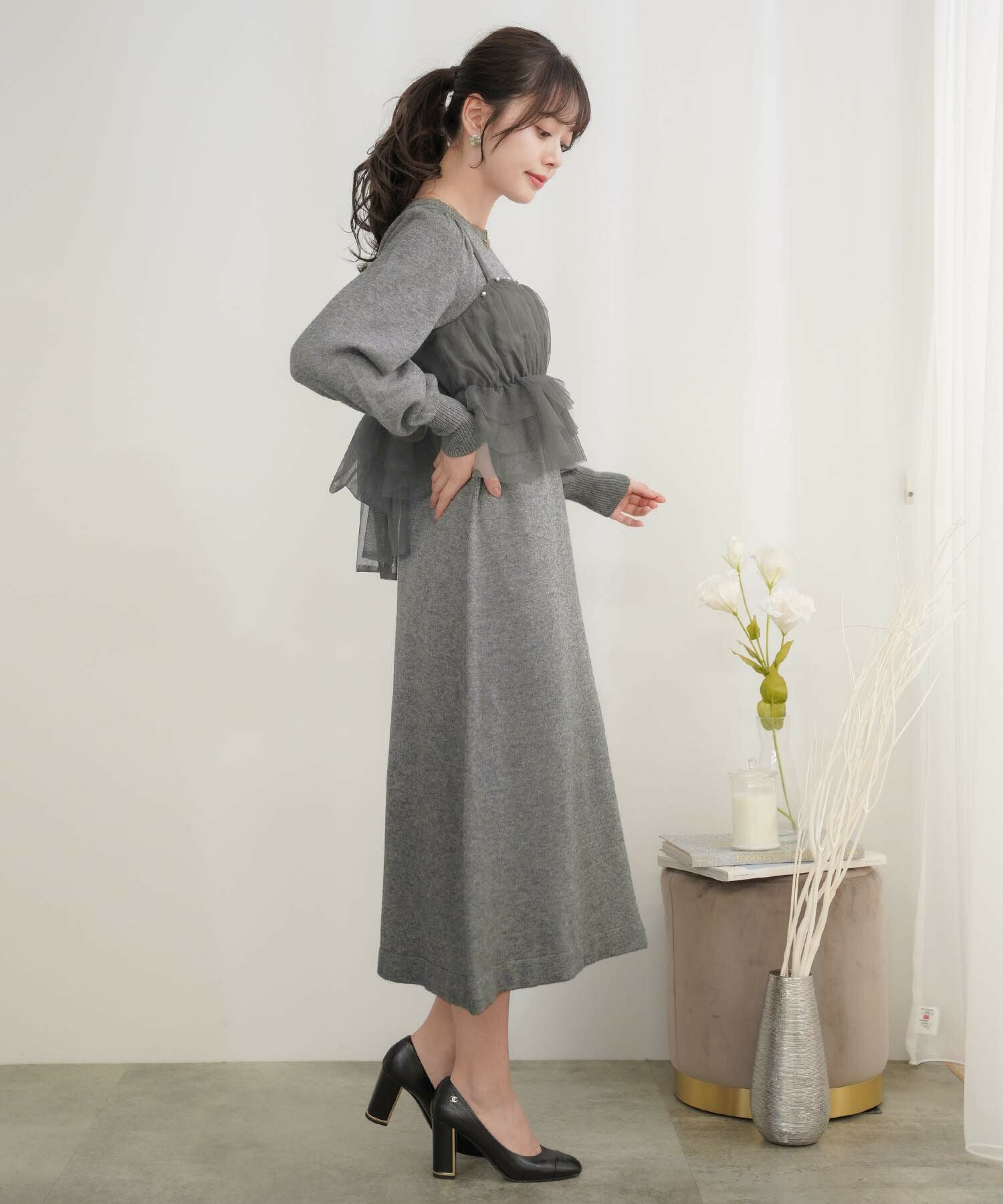 チュールビスチェ セット ニットワンピース le reve vaniller 全2色