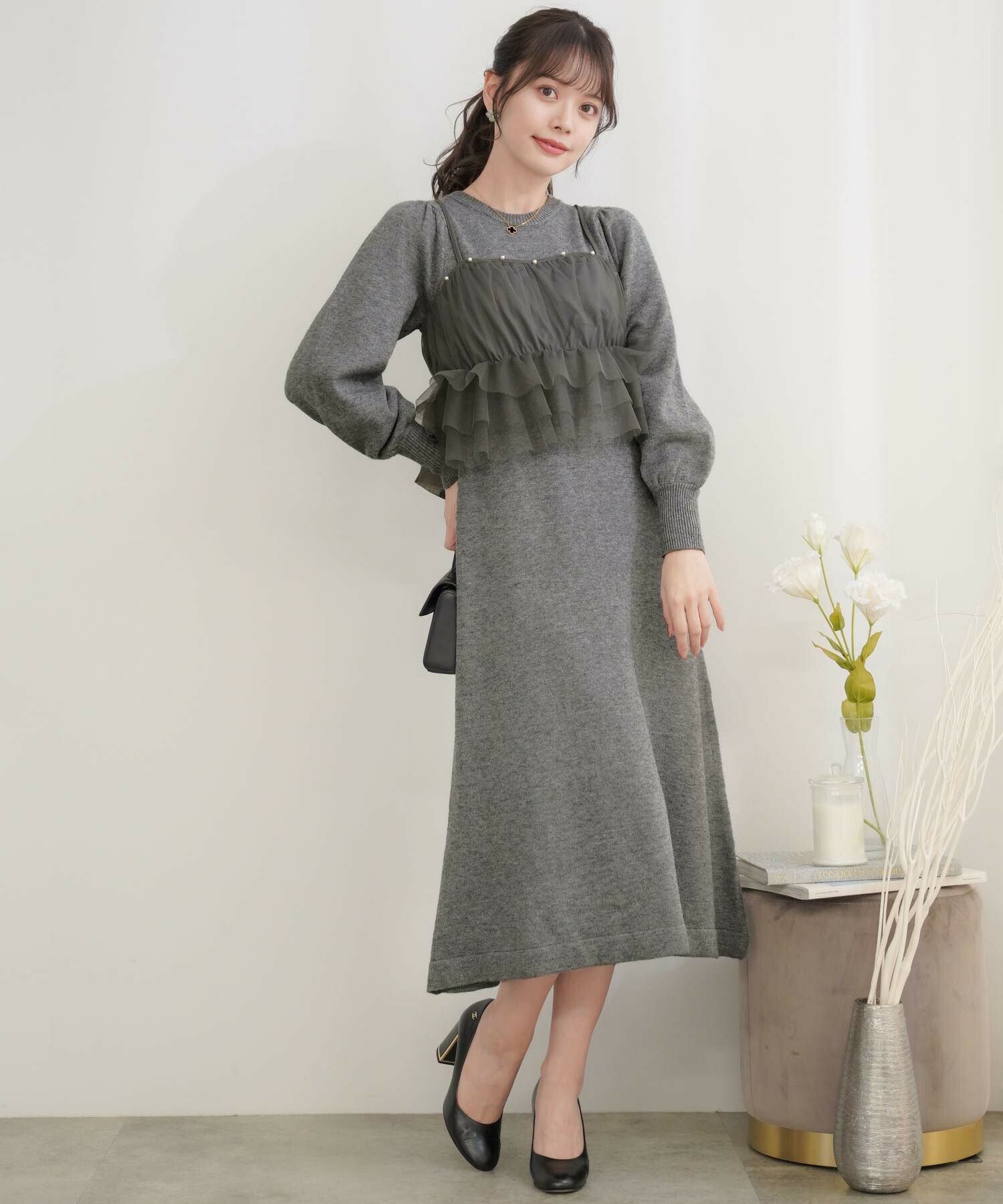 OUTLET-SALE チュールビスチェ セット ニットワンピース le reve