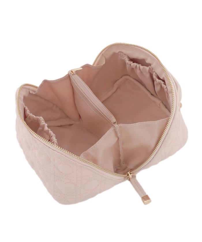 小物 グッズ ポーチ キルティング コスメ 化粧 バニティ 収納 仕分け 旅行 おしゃれ 可愛い ハート柄