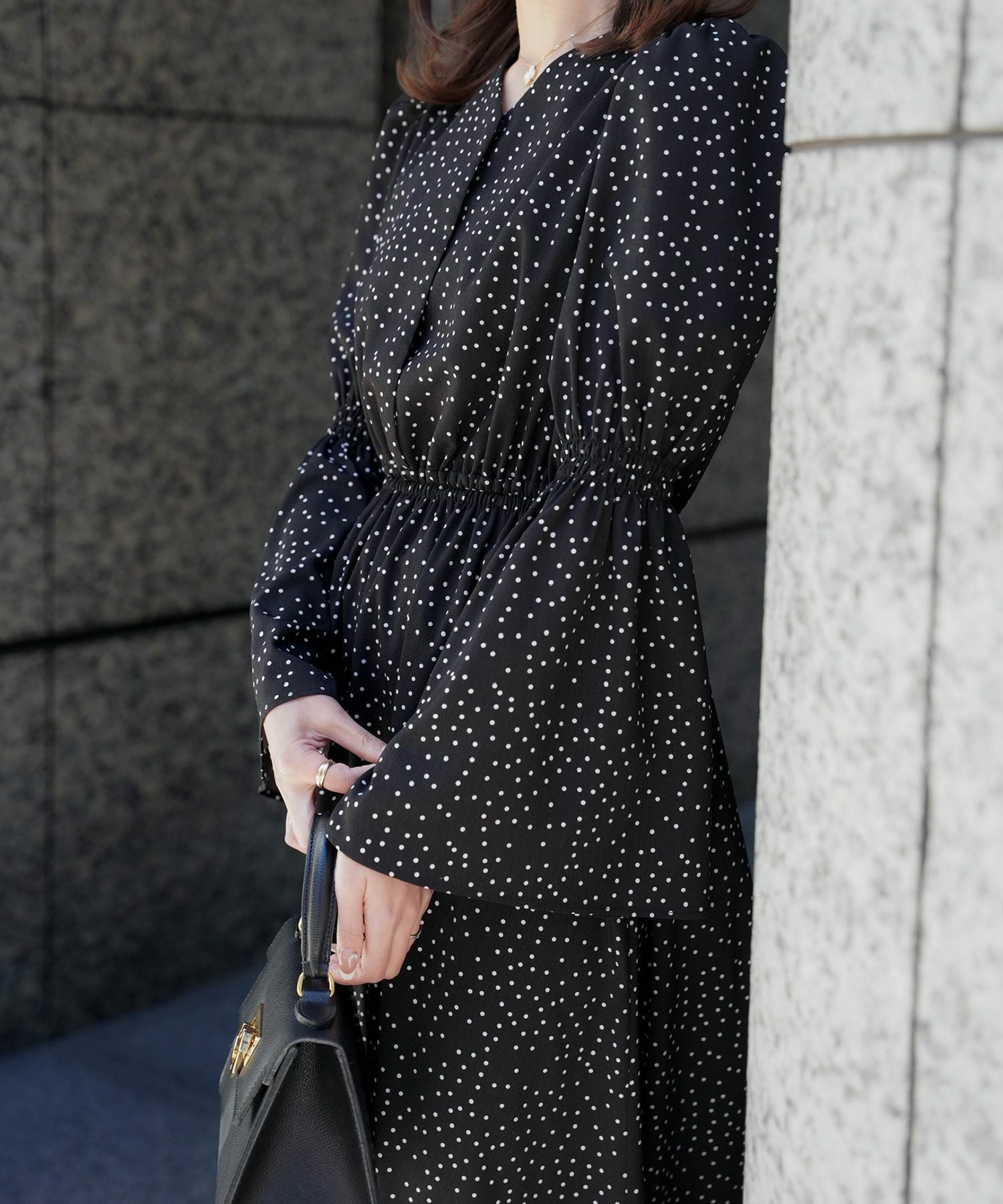 OUTLET-SALE ベルスリーブ ドット ワンピース HUIT 全2色｜hit311-0050