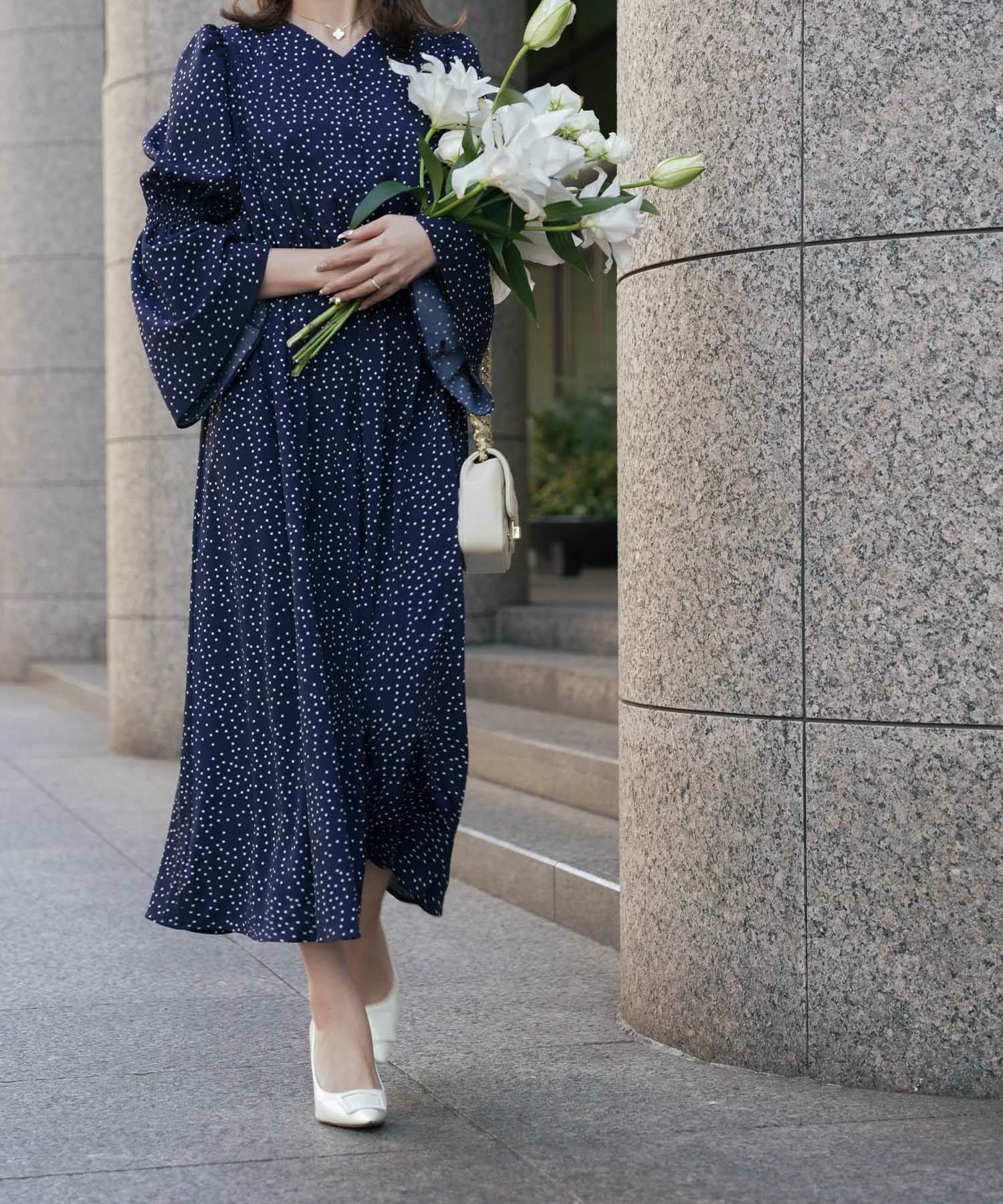 OUTLET-SALE ベルスリーブ ドット ワンピース HUIT 全2色｜hit311-0050