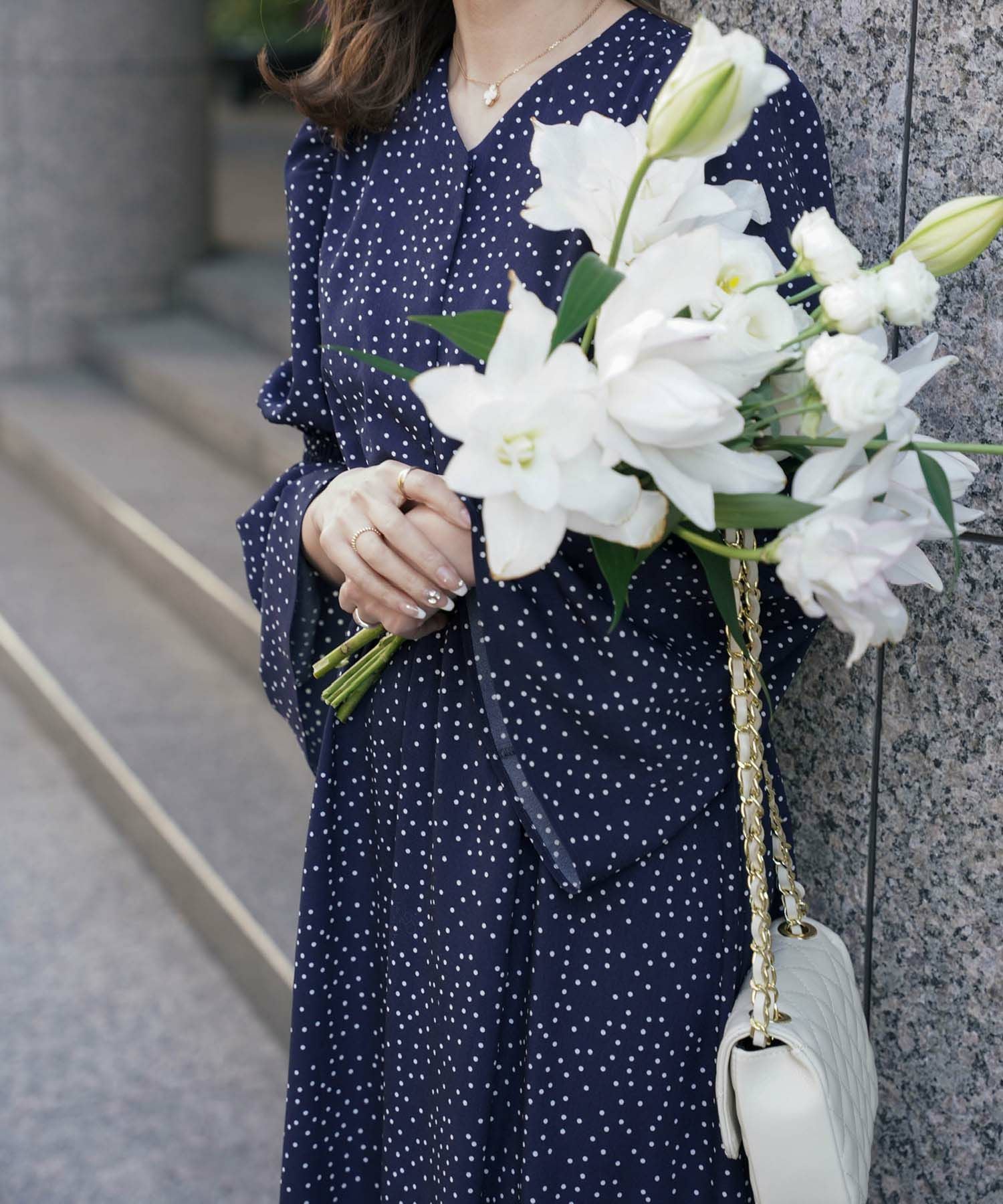 OUTLET-SALE ベルスリーブ ドット ワンピース HUIT 全2色｜hit311-0050