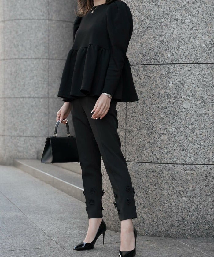 レディース/トップス/ボンバーヒート/パワーショルダー/ペプラムシルエット/長袖/ミドル丈/春/秋/冬/グレー/ブラック