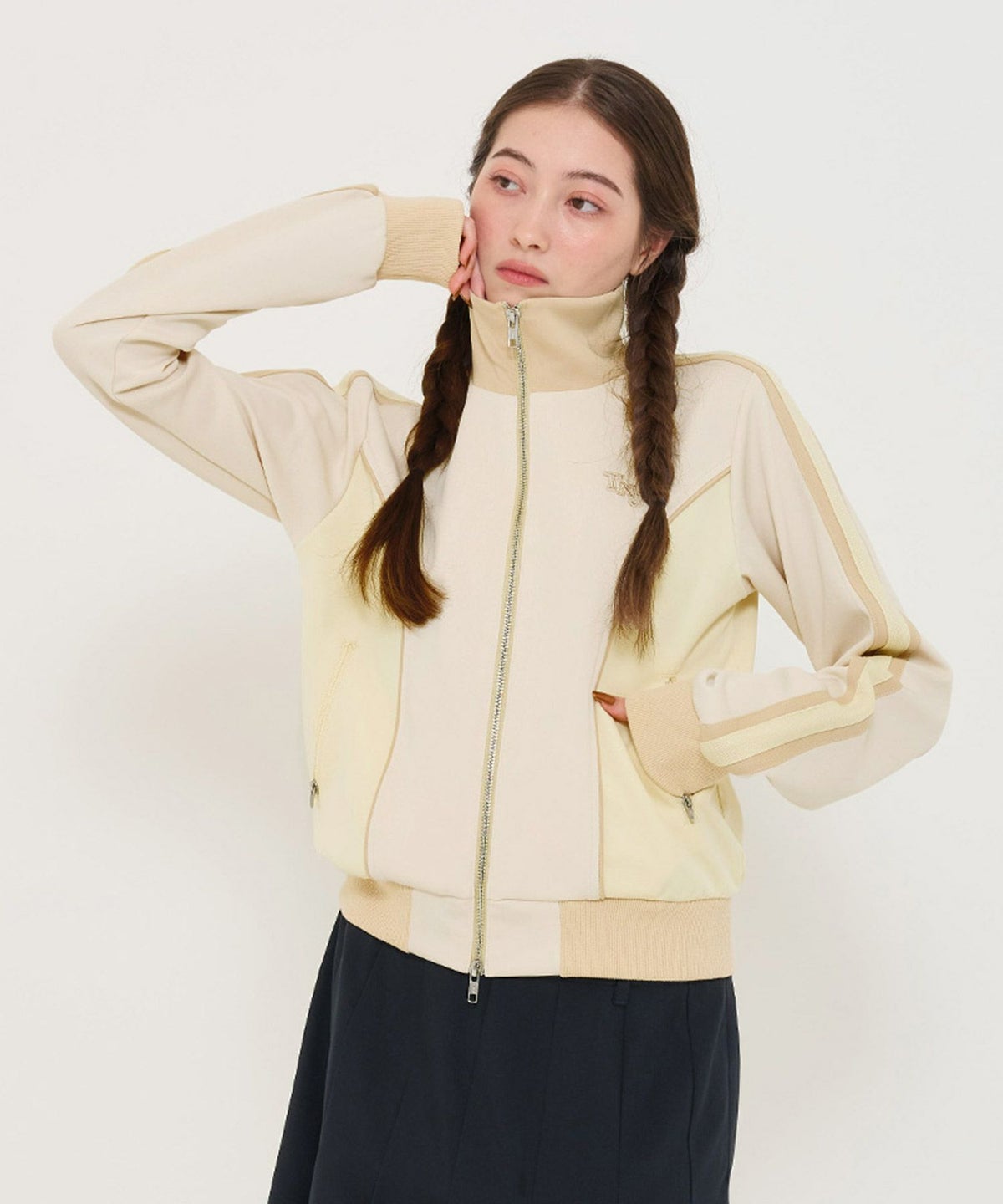 ジャケット/トラックジャケット/配色/バイカラー/ベージュ/グリーン