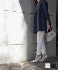 フラワー ヘム スティック パンツ　HUIT　ホワイト/ブラック