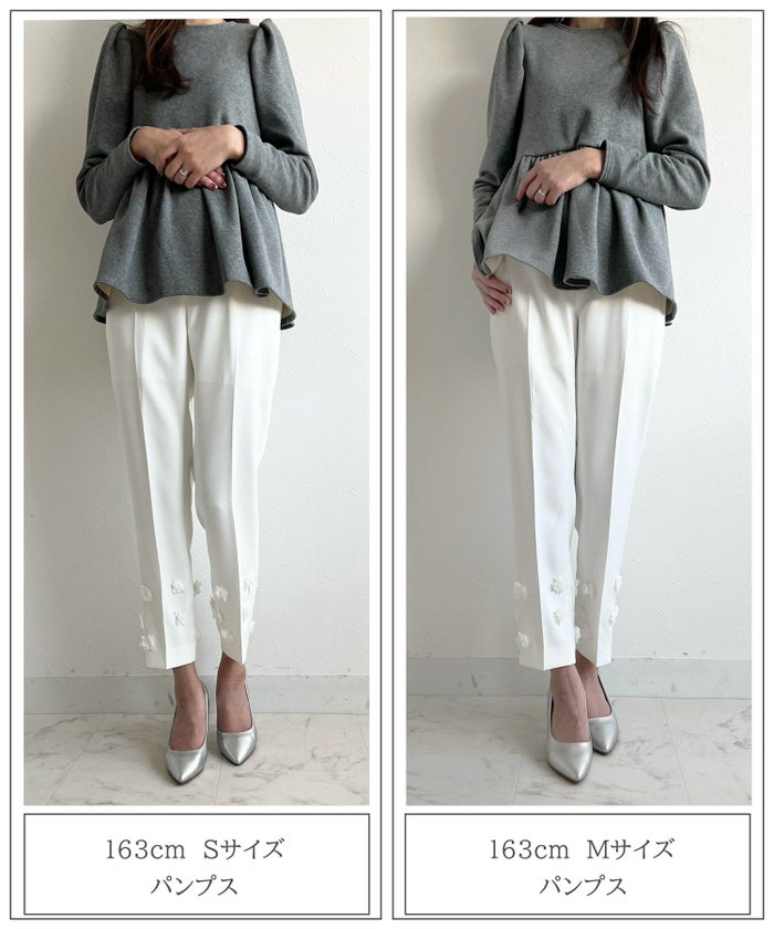 レディース/パンツ/ボトムス/スティックパンツ/センタープレス/フラワー/春/夏/秋/冬/ホワイト/ブラック