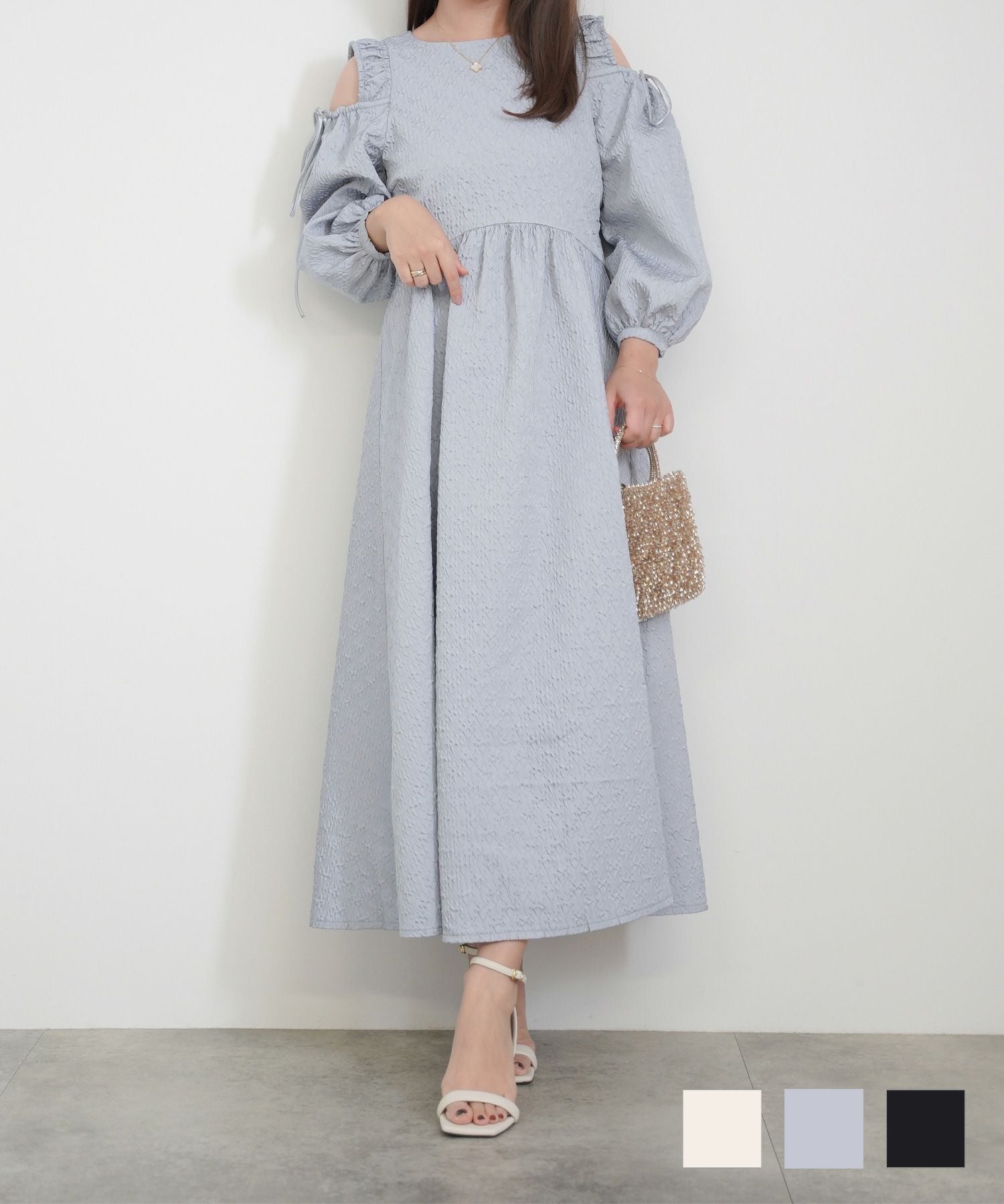 カッティングショルダー ジャガード ワンピース lieulien×Chika 全3色