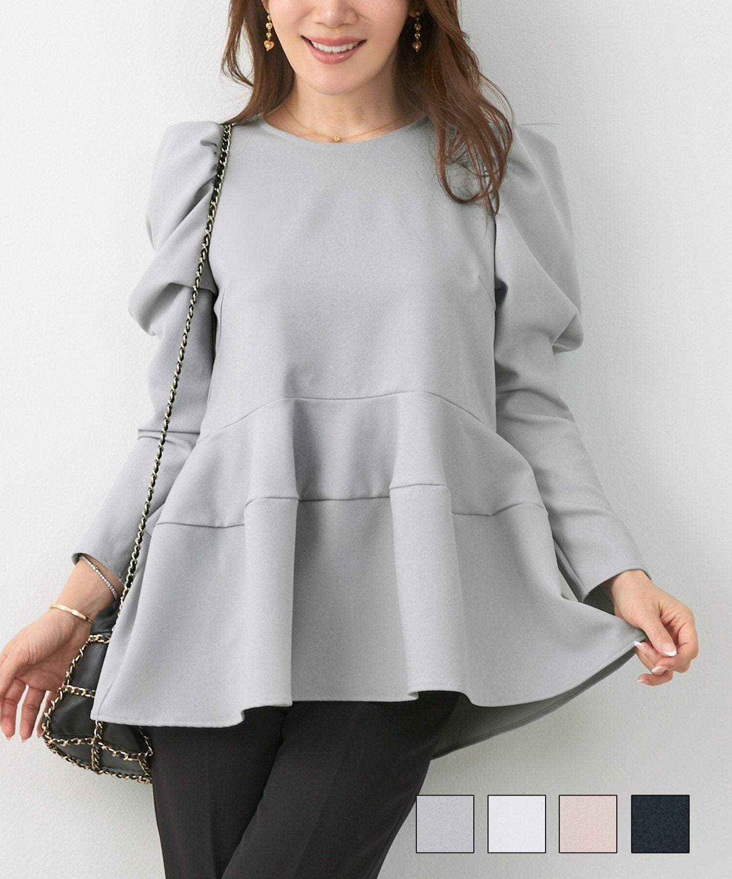 パワーショルダー コクーンペプラム ブラウス 長袖 Liala×PG 全4色