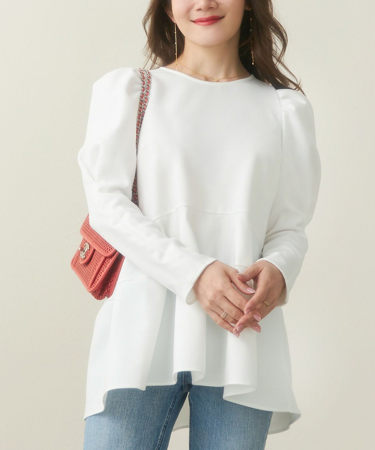 新色追加/手洗い可/日本製/アンチピリング/トップス/ブラウス/長袖/パワーショルダー/袖山ギャザー/大人可愛い