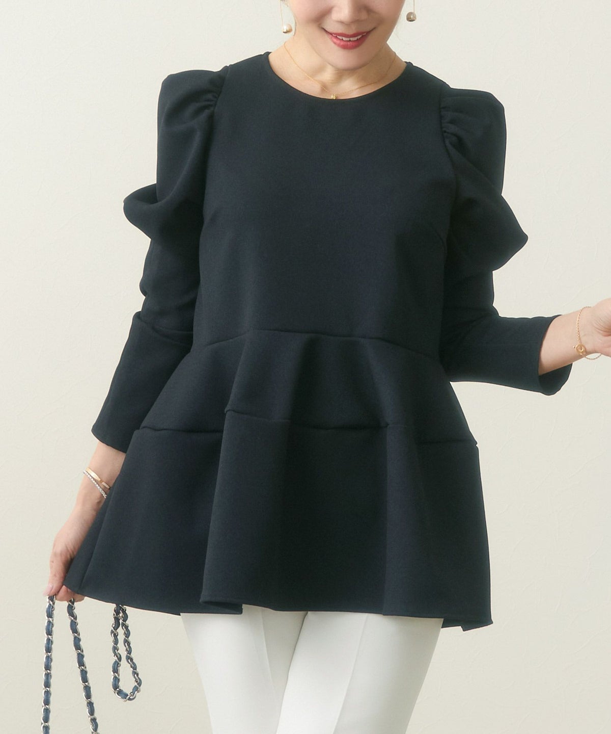 新色追加/手洗い可/日本製/アンチピリング/トップス/ブラウス/長袖/パワーショルダー/袖山ギャザー/大人可愛い