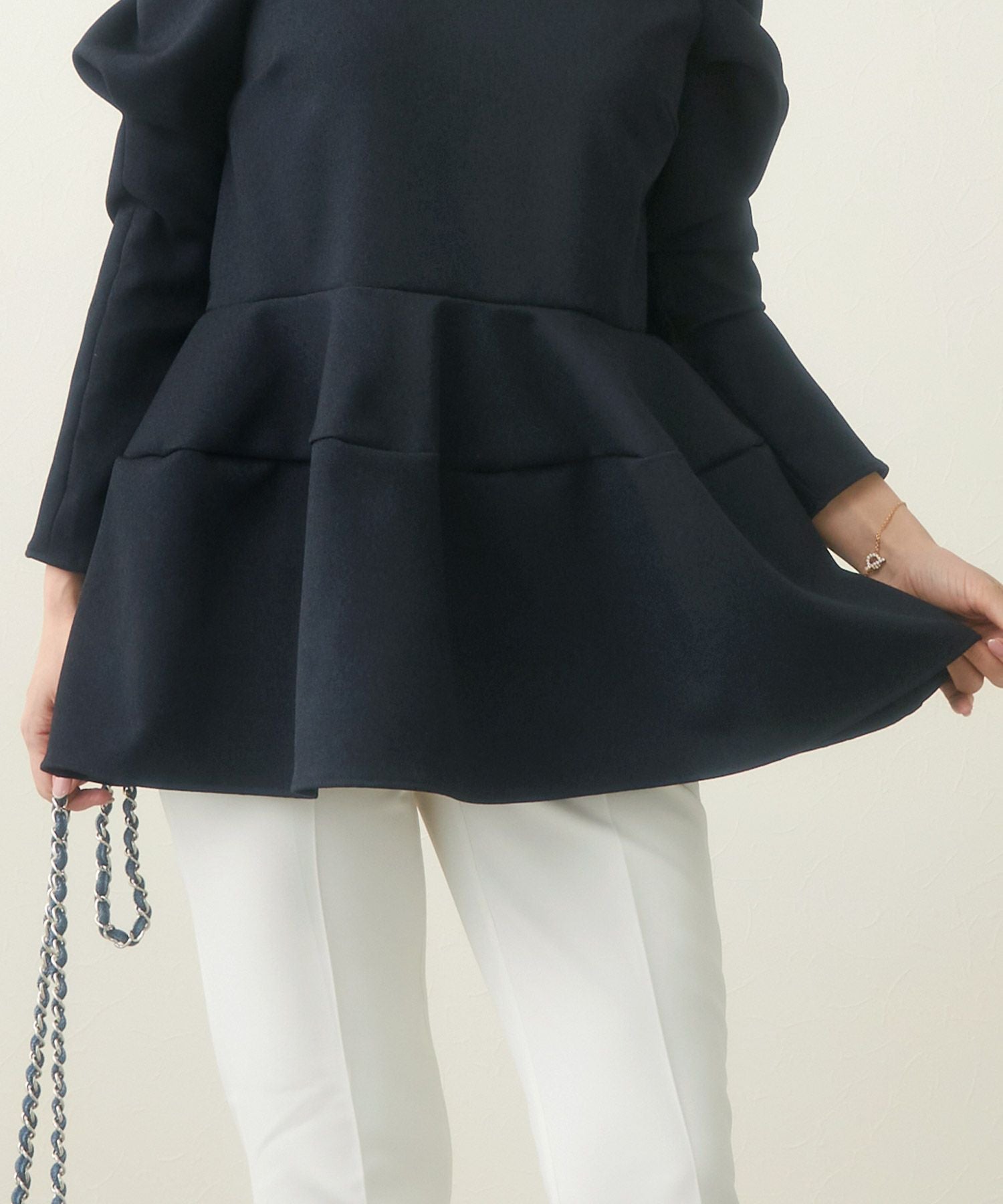 Liala×PG パワーショルダー コクーンペプラム ブラウス パワーショルダー コクーンペプラム ブラウス 長袖 Liala×PG 全4色